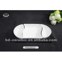 Reine weiße keramische Dessertteller, keramische runde Form geteilte Servierplatte mit Abziehbild